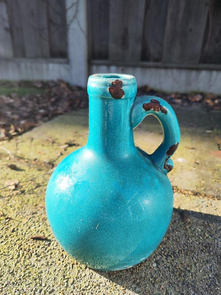 Turquoise Brynxz Kruik / Vaas - 23 cm, Huis en Inrichting, Ophalen, Gebruikt, Blauw, Aardewerk of Porselein