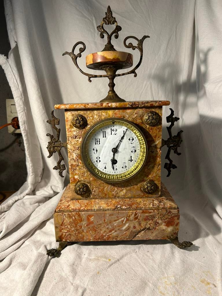 Antieke Franse Marmeren Pendule – 19e Eeuws – Eyecatcher, Ophalen of Verzenden