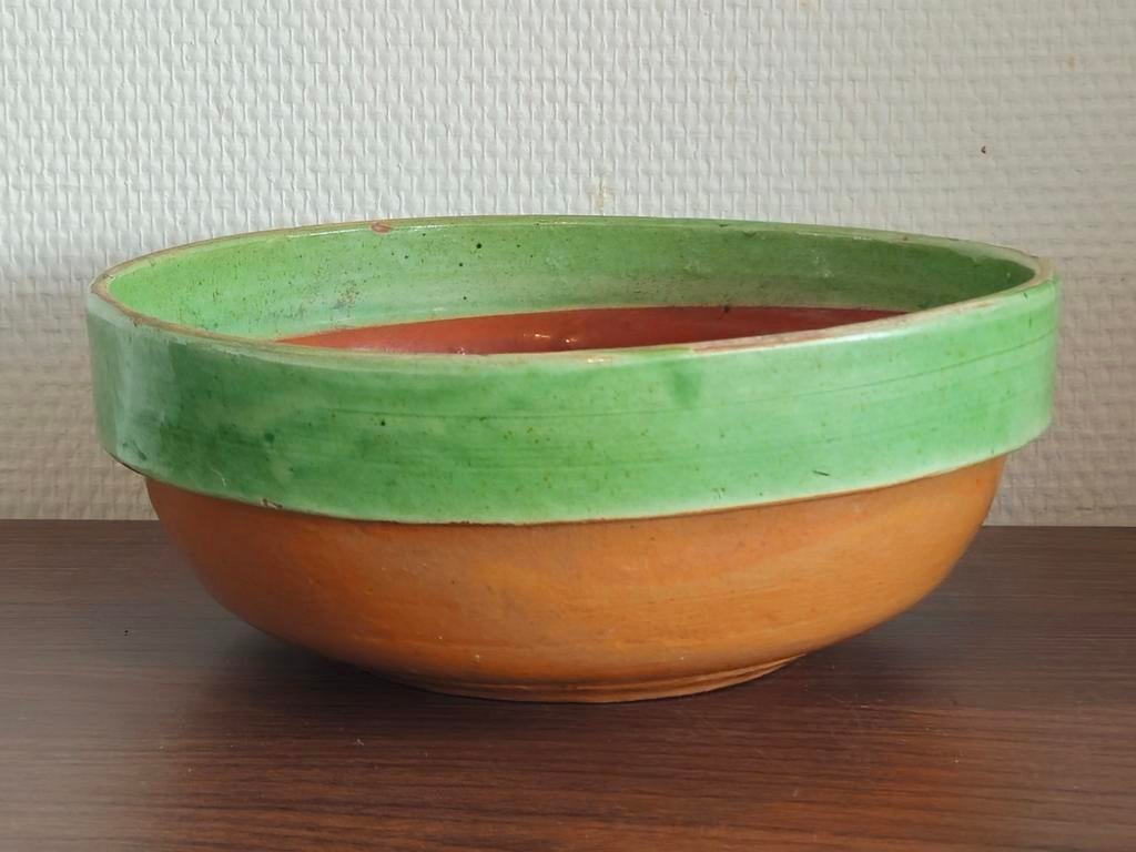 Antieke keramiek brocante keukenschaal schaal kom laag model, Ophalen of Verzenden