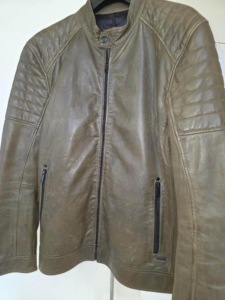 Strellson Premium Biker leren jas olijfgroen zgan maat 54, Kleding | Heren, Jassen | Zomer, Zo goed als nieuw, Maat 52/54 (L)