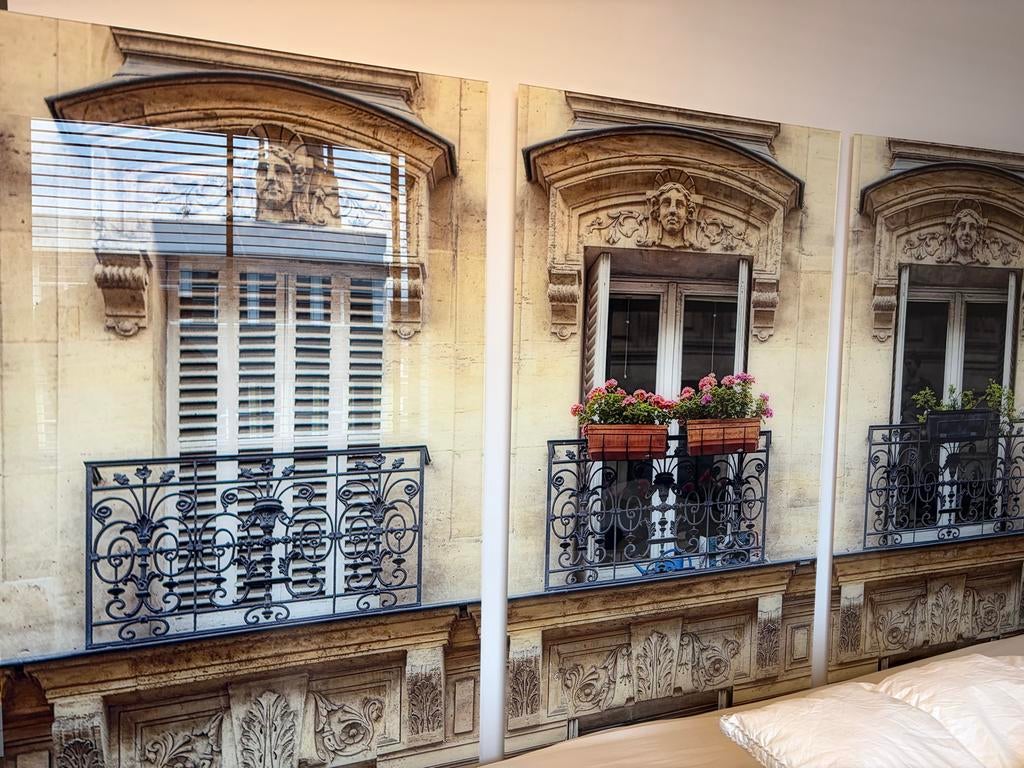 3 Plexiglas panelen met Frans balkon foto, Ophalen, Zo goed als nieuw