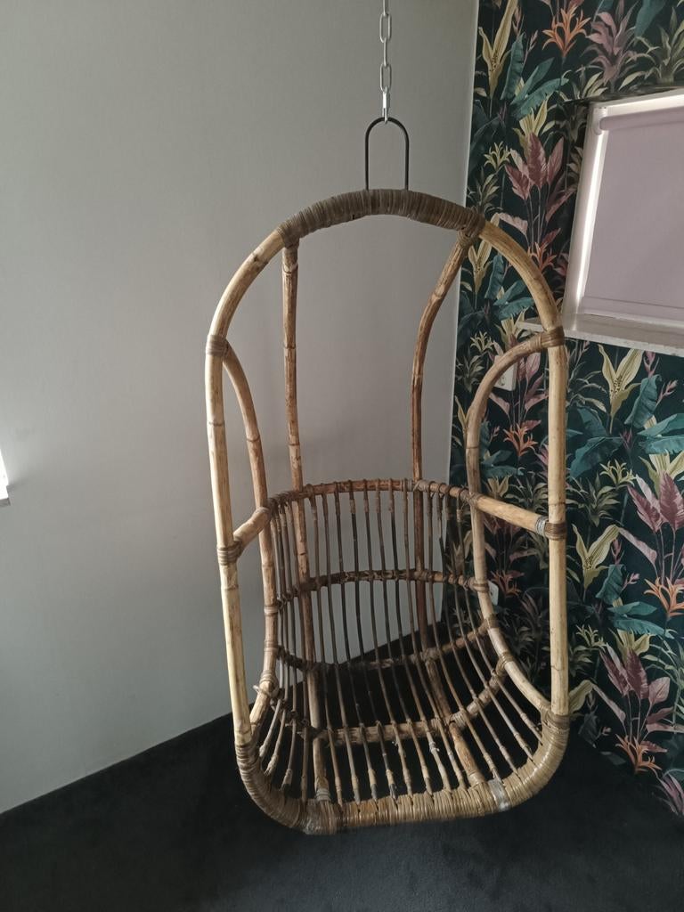 Rotan hangstoel, Huis en Inrichting, Stoelen, Gebruikt, Bruin, Ophalen of Verzenden, Eén