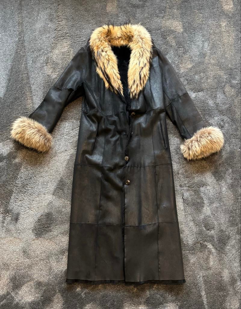 Lederer jas met konijnenbont - Zwart - XL - Nieuw, Ophalen of Verzenden, Nieuw, Maat 46/48 (XL) of groter, Zwart