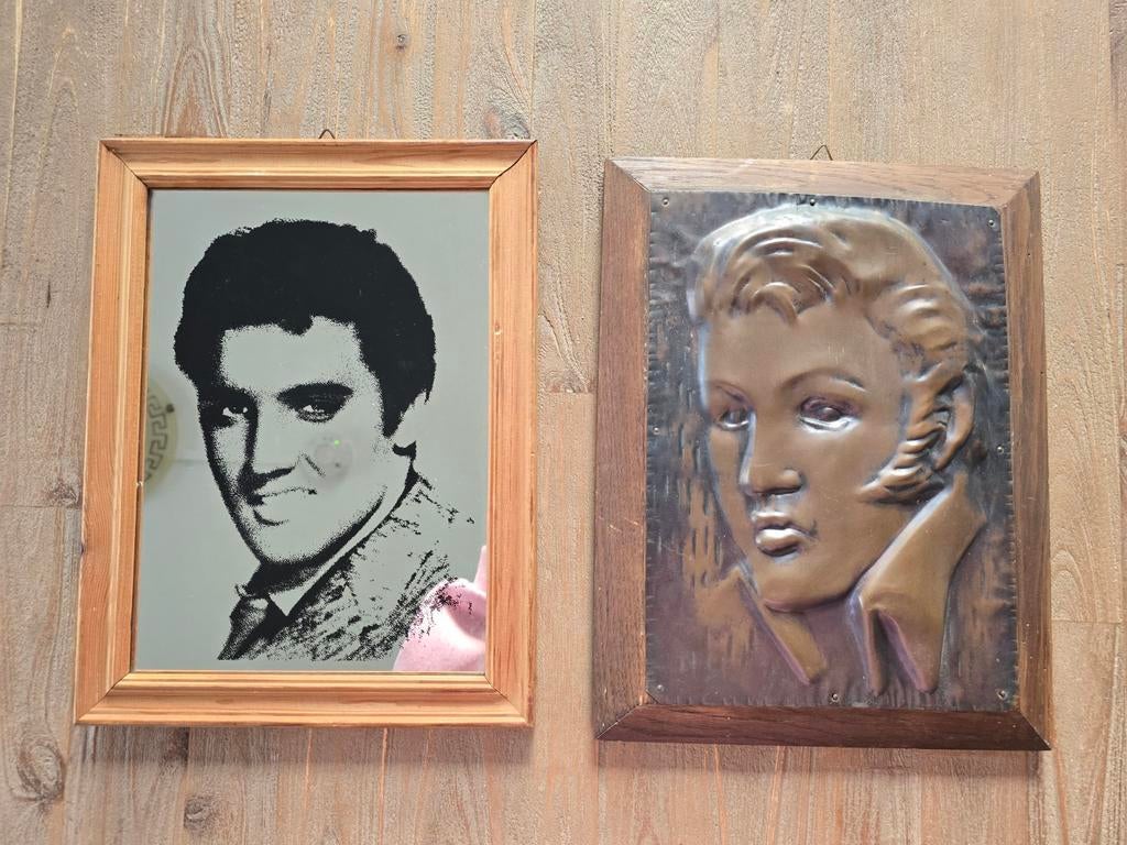 Elvis Presley Spiegel & 3D Koper (?) op Hout, Huis en Inrichting, Woonaccessoires | Schilderijen, Tekeningen en Foto's, Ophalen of Verzenden