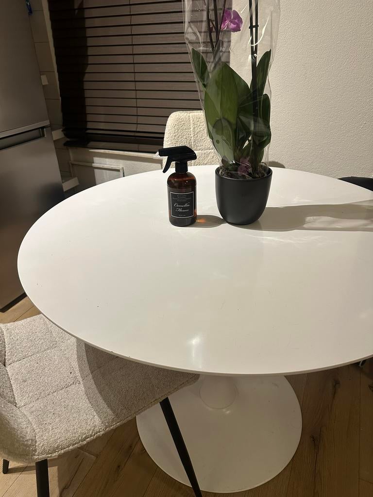 Witte ronde eettafel - 100cm diameter, Huis en Inrichting, Tafels | Salontafels, Ophalen, Kunststof, Gebruikt, 50 tot 75 cm