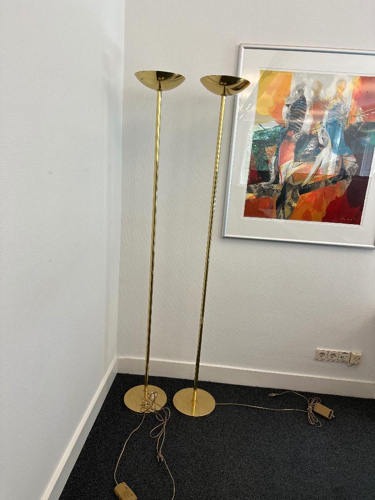 La Relco vloerlampen – goudkleurig vintage design set van 2, Ophalen, Gebruikt, Vintage, 150 tot 200 cm