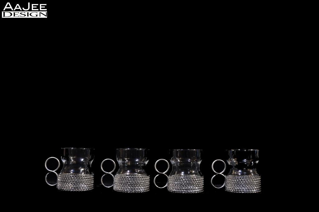 Iittala – Tsaikka – 4 theeglazen met houder – Timo Sarpaneva, Ophalen of Verzenden, Gebruikt, Overige typen