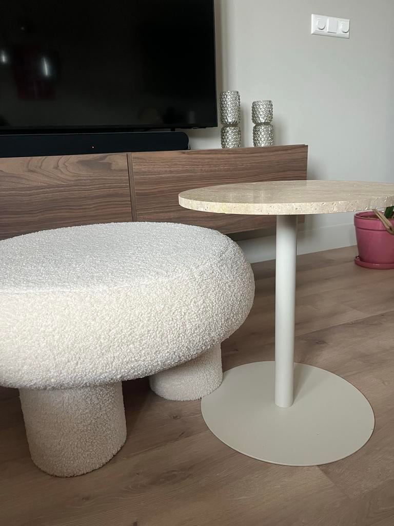 Set salontafels: teddy poef en bijzettafel marmer, Ophalen, Overige materialen, 50 tot 100 cm, Rond