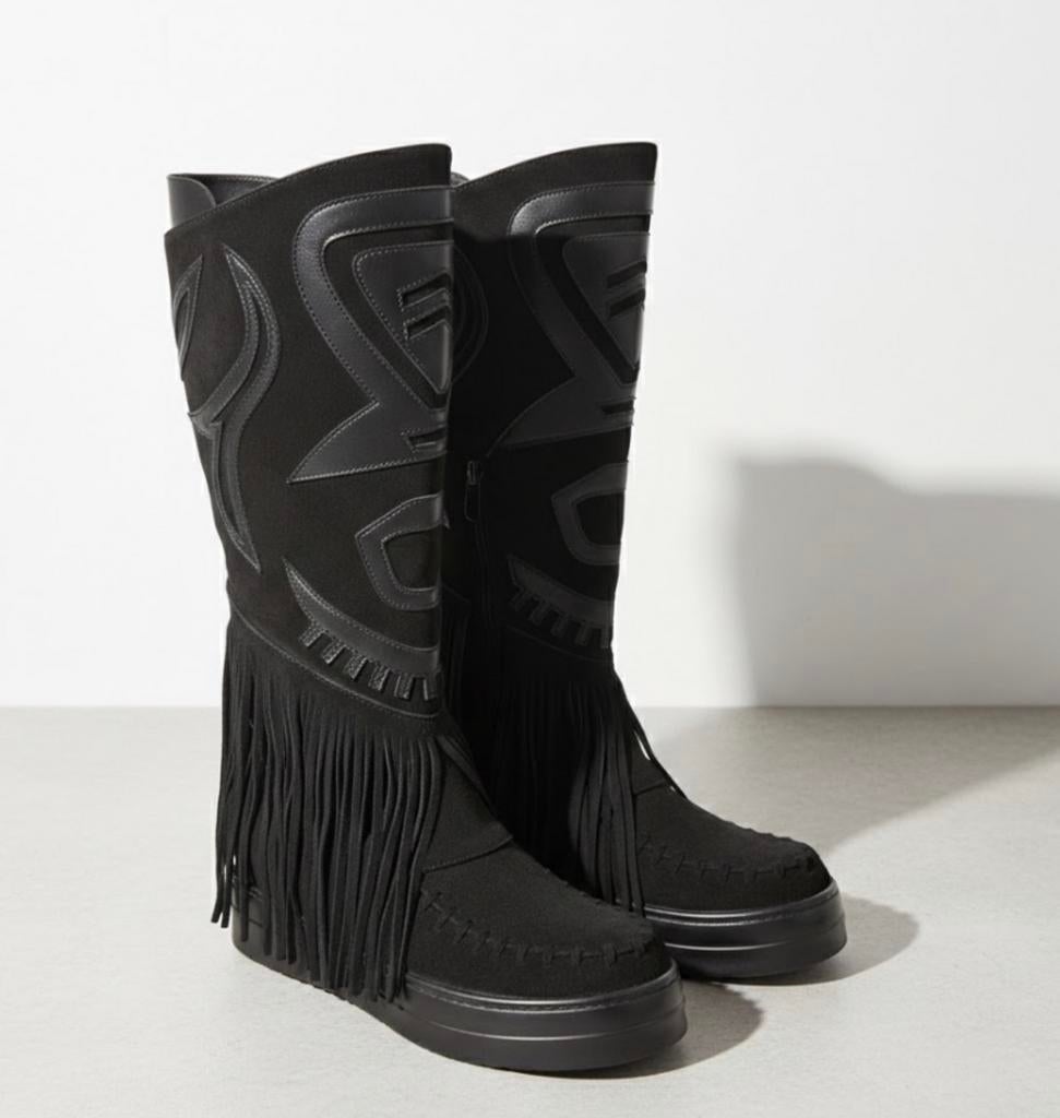 Suedine Boho Fringie Boots maat 41, Hoge laarzen, Zwart, Nieuw, Ophalen of Verzenden