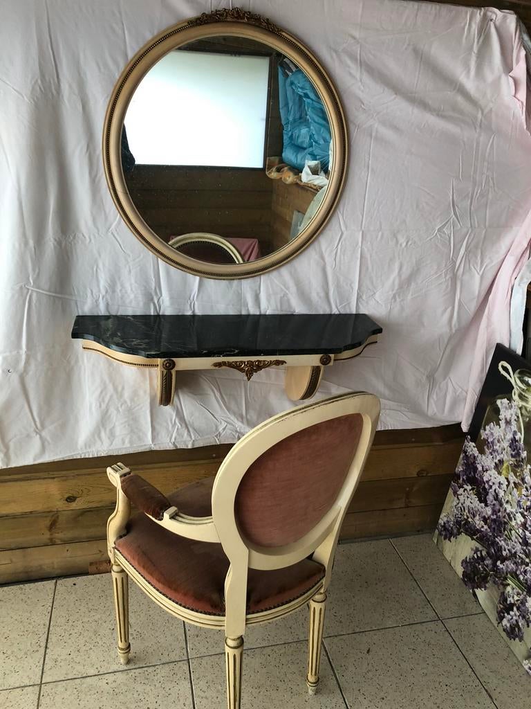 Queen Anne stijl, kaptafel, spiegel en stoeltje, Huis en Inrichting, Tafels | Kaptafels, Ophalen of Verzenden, Gebruikt, 50 tot 100 cm