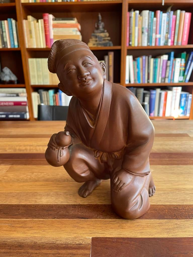 Japans bronzen beeld van een sake-drinker, Ophalen of Verzenden