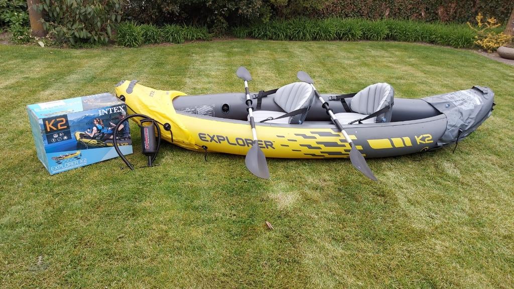 Intex Explorer K2 Kajak met peddels en pomp, Ophalen, Opblaasbaar, Zo goed als nieuw, 2-persoons