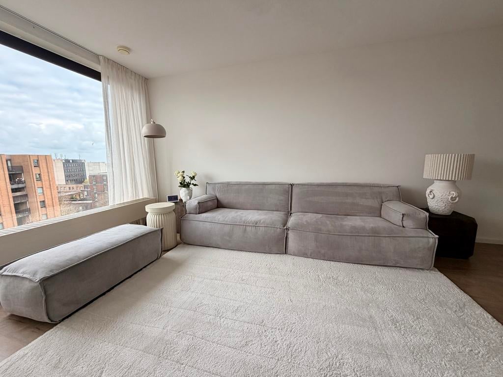 Bankstel met hocker beige/lichtgrijs Amsterdam, Huis en Inrichting, Ophalen, 250 tot 300 cm, Gebruikt, 100 tot 125 cm