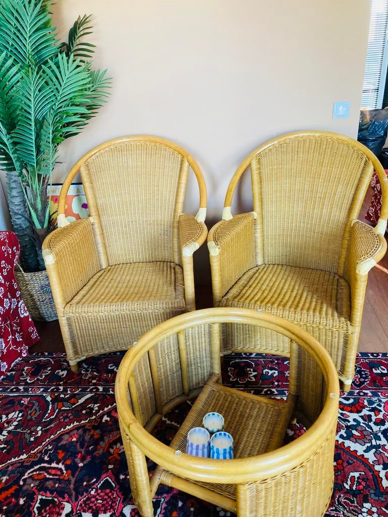 Rotan stoelen plus tafel set ophalen zsm, Ophalen, Bruin