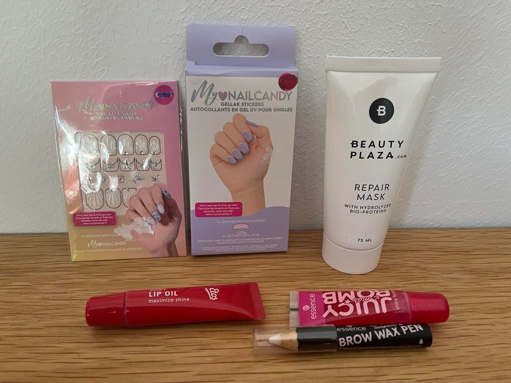 2x lipgloss haarmasker 75ml brow wax pen nagelstickers, Ophalen of Verzenden, Nieuw, Gehele gezicht