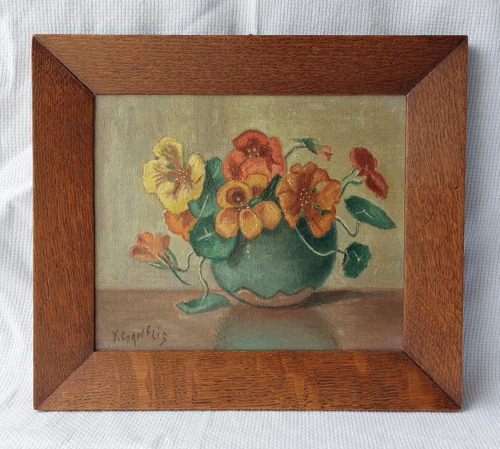 Schilderij bloemenstilleven (Y. Cornelis, ca. 1920–1950), Antiek en Kunst, Ophalen of Verzenden
