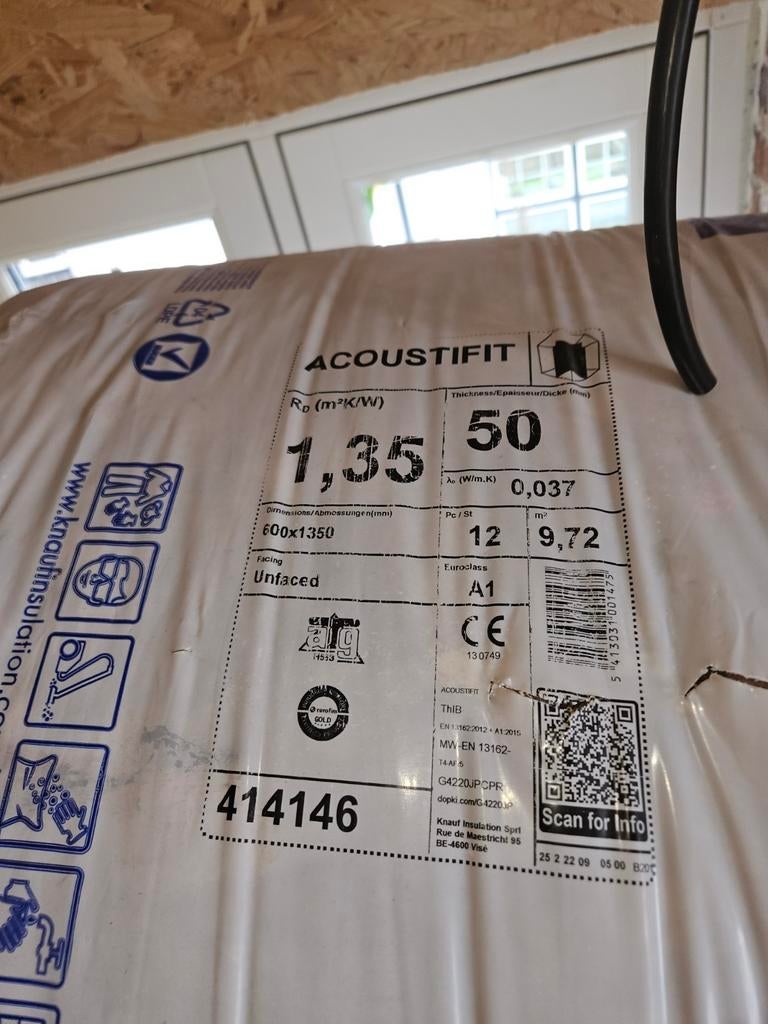 Knauf isolatie 50mm 9.72 m2 1 pak, Ophalen, Nieuw, Glaswol, 4 tot 8 cm
