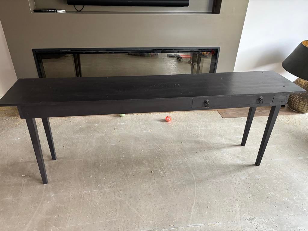 Mooie zwarte sidetable - 200x40cm, Ophalen, Gebruikt, 150 tot 200 cm, Overige houtsoorten