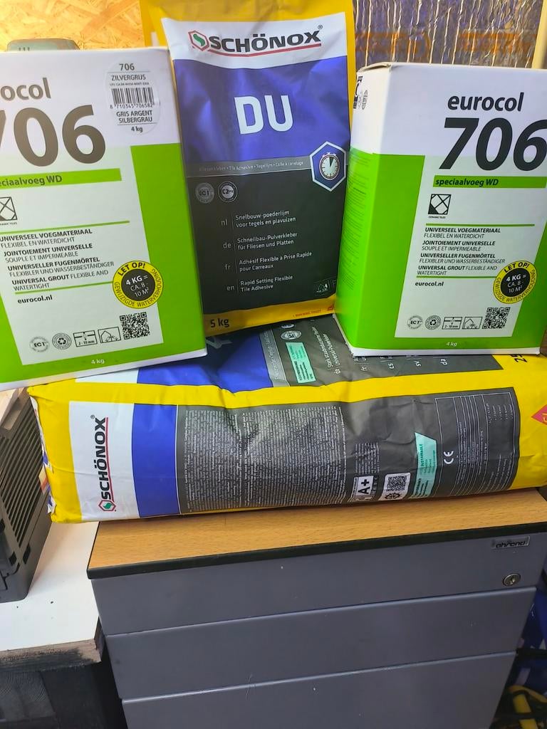Voegsel en tegellijm - Eurocol 706 en Schönox DU, Ophalen, Overige materialen, Overige typen, Nieuw