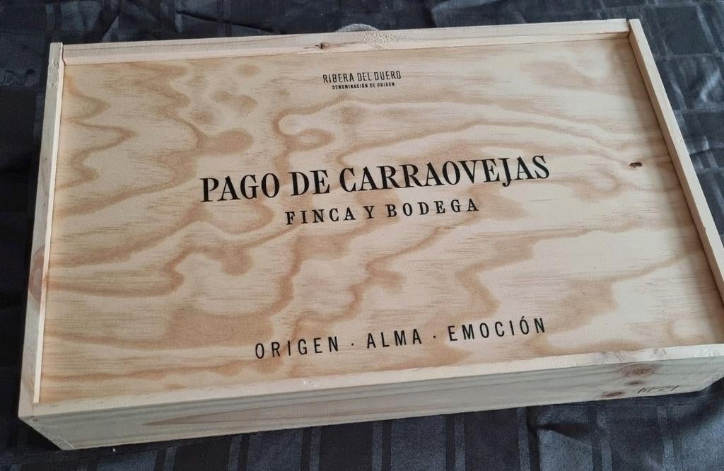 Mooie lege wijnkist krat Pago de Carraovejas voor 6 flessen, Verzamelen, Ophalen of Verzenden, Nieuw, Spanje, Overige typen
