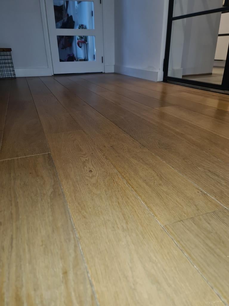 Massief eiken houten vloer 22mm dik, 48m2, Doe-het-zelf en Verbouw, Vloerdelen en Plavuizen, Ophalen, Gebruikt, Vloerdelen of -planken