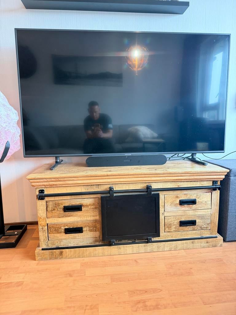 Mangohouten tv meubel zgan, Ophalen, Gebruikt, 100 tot 150 cm, Minder dan 100 cm