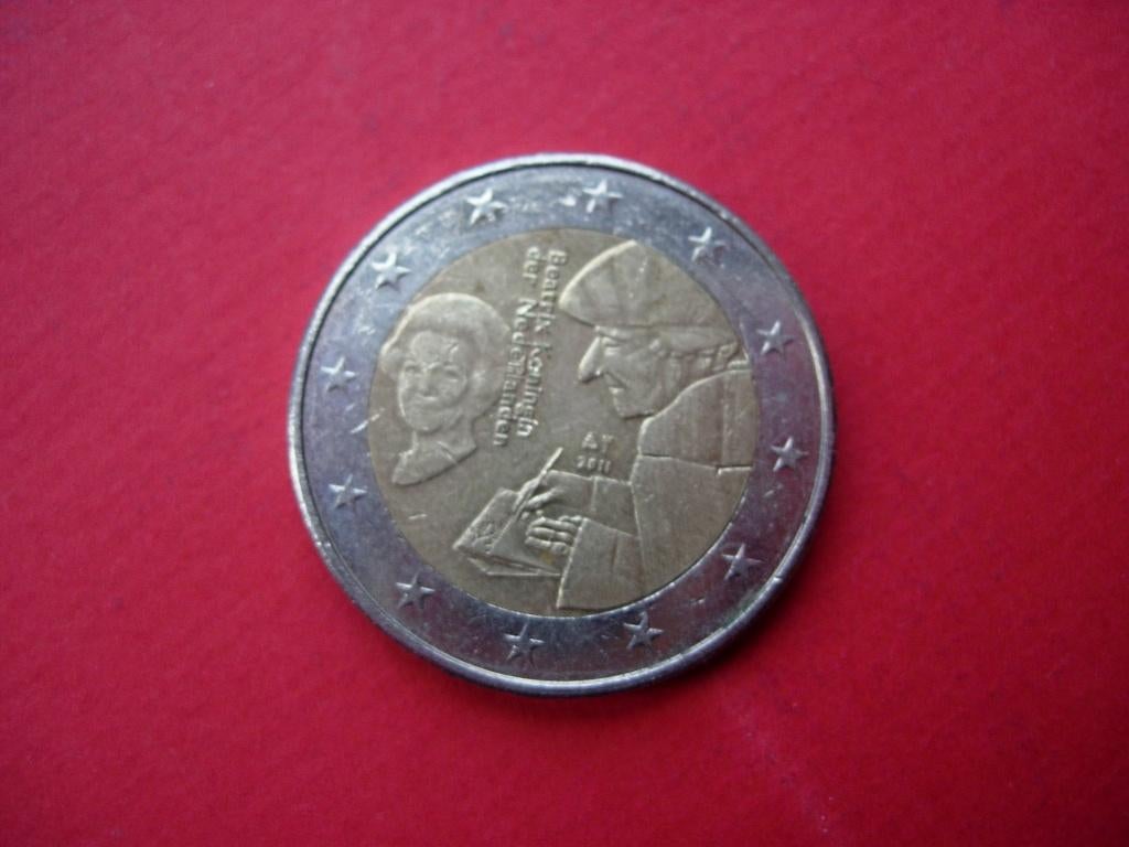 NL €2 2011 500 jaar uitgave Erasmus boek De lof der Zotheid, Verzenden, Koningin Beatrix, Euro's, Losse munt