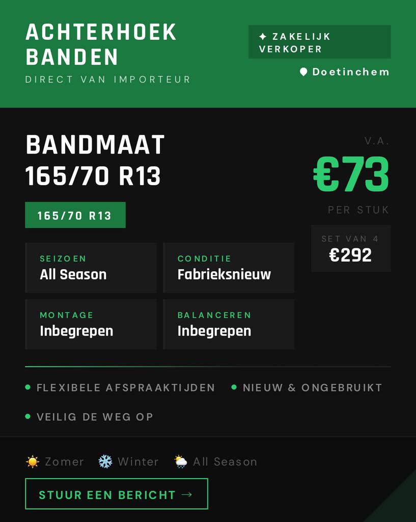 NIEUWE ALL-SEASON BANDEN - 165/70 R13 - INCLUSIEF MONTAGE, Ophalen