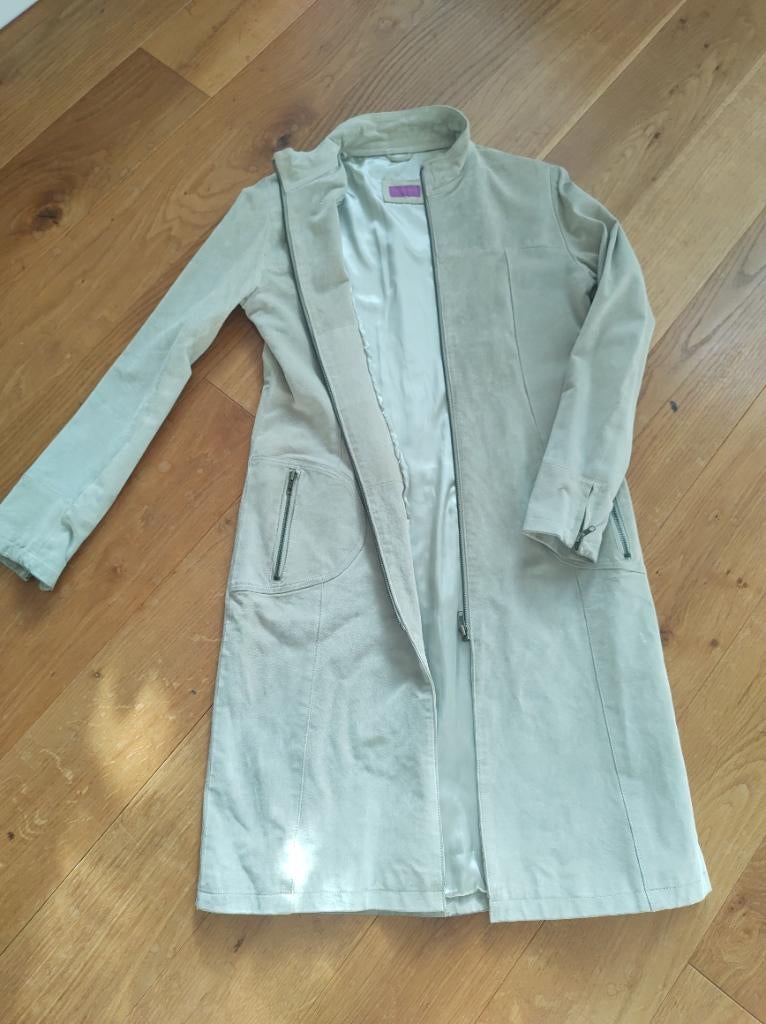 Lange Suede Jas S, Kleding | Dames, Ophalen of Verzenden, Zo goed als nieuw, Maat 36 (S), Beige