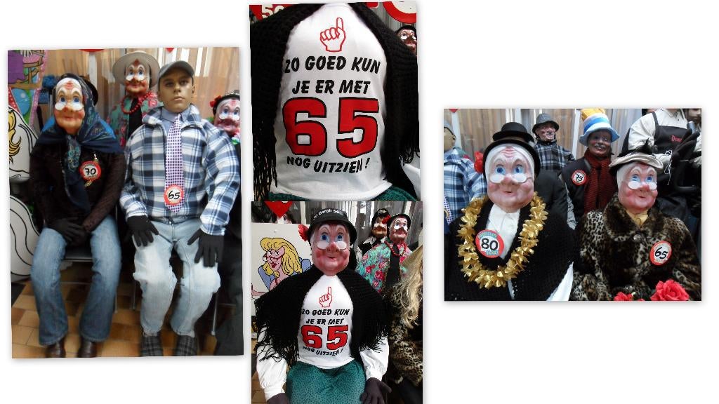 65 Verjaardag pop levensgroot chic gekleed in T-shirt, Hobby en Vrije tijd, Feestartikelen | Verhuur, Ophalen, Nieuw, Abraham of Sarah