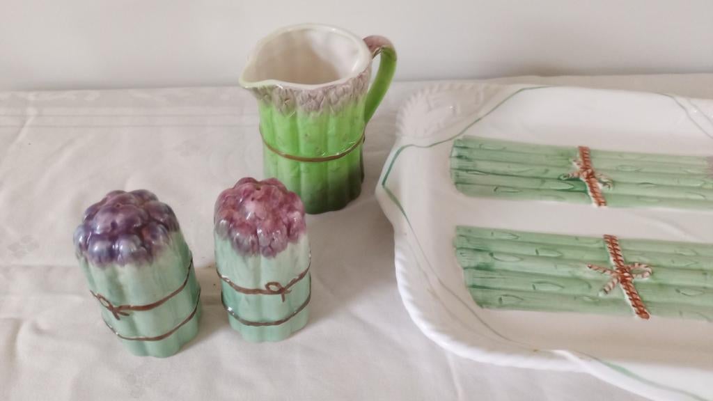 Asperge schaal, saus kan, peper en zoutstel, Huis en Inrichting, Keuken | Servies, Ophalen of Verzenden, Overige stijlen, Glas