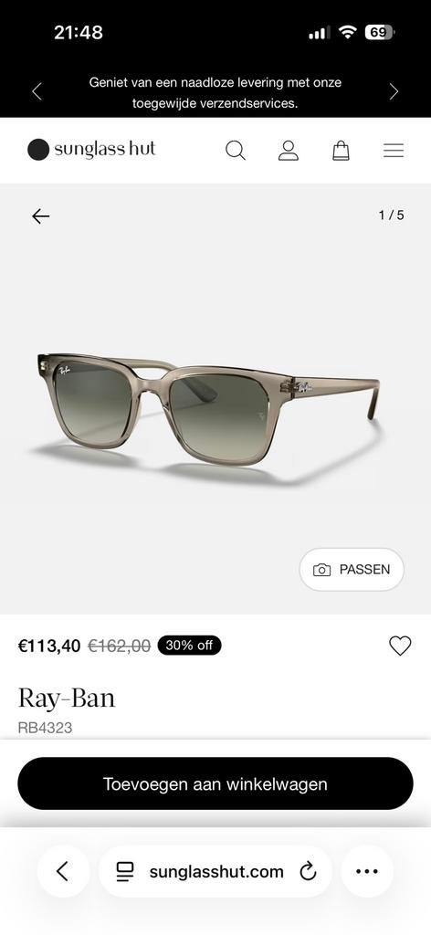 Ray-Ban RB4323, Sieraden, Tassen en Uiterlijk, Zonnebrillen en Brillen | Heren, Zo goed als nieuw, Zonnebril, Ray-Ban, Grijs, Ophalen of Verzenden