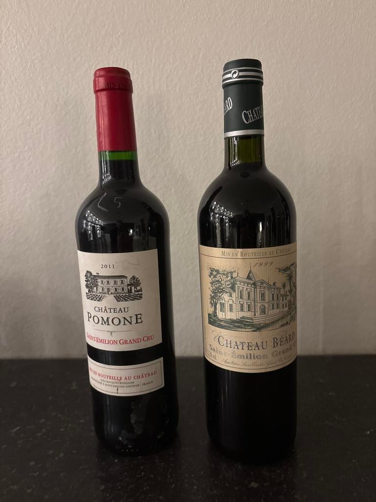 2 flessen Franse rode wijn: Château Pomone & Château Béard, Ophalen of Verzenden, Gebruikt, Frankrijk, Rode wijn