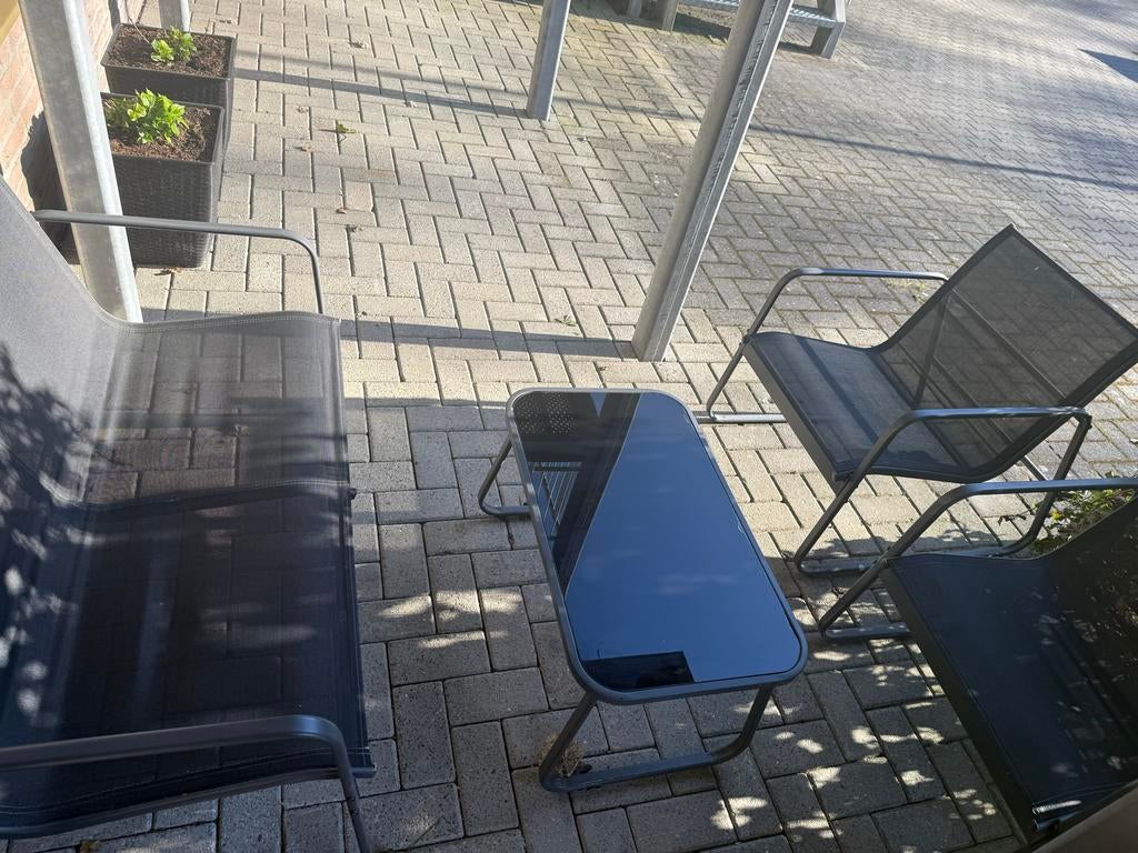 tuinset 4-delig met 2 stoelen en bijzettafel, Gebruikt, Bijzettafel, Aluminium, Tuinset