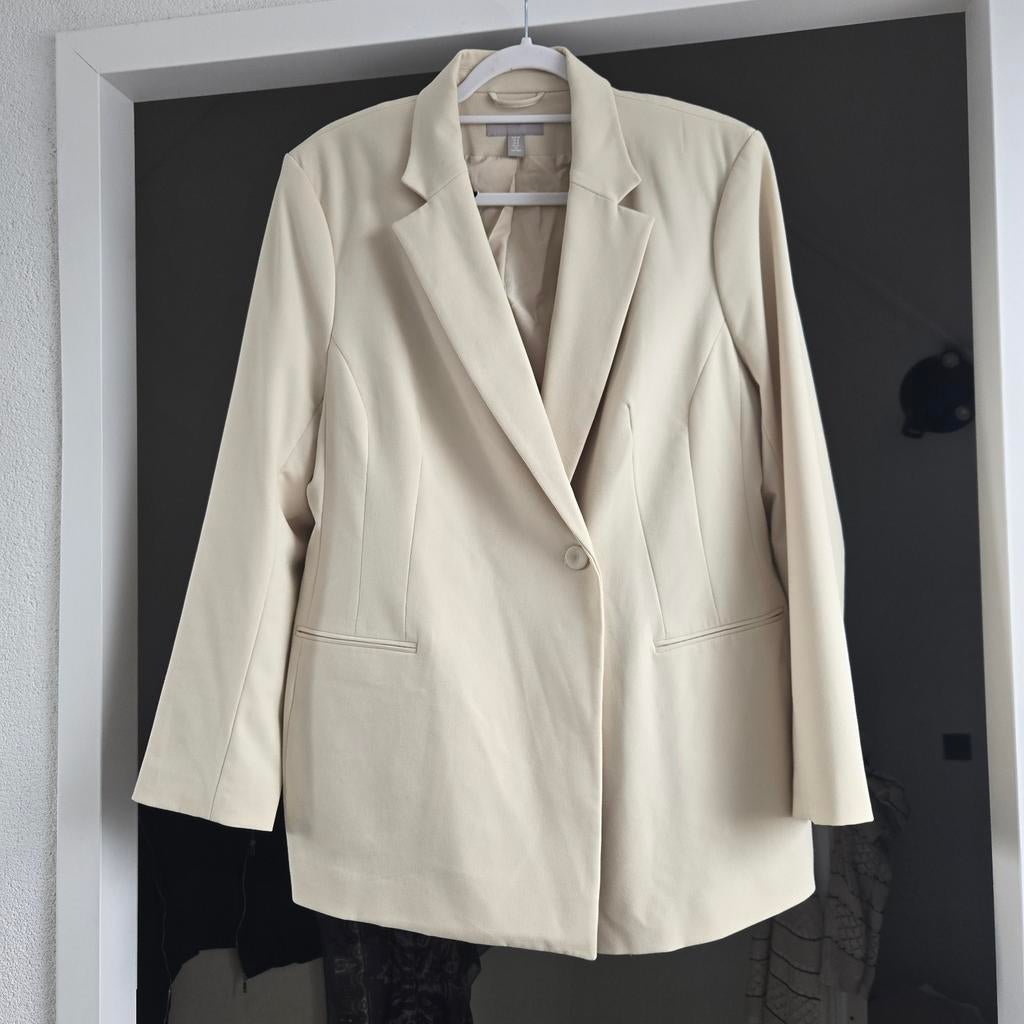 Crème Colbert van H&M - Gedragen, H&M, Beige, Maat 46/48 (XL) of groter, Ophalen of Verzenden