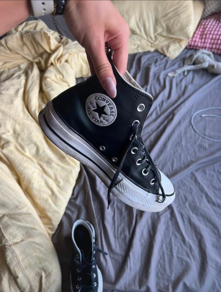 zwarte converse platform, Verzenden, Zwart, Sneakers of Gympen, Gedragen