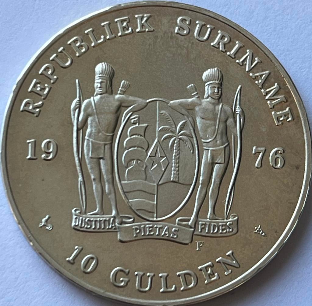 Suriname zilverem tien gulden 1976, Ophalen of Verzenden, Koningin Juliana, 10 gulden