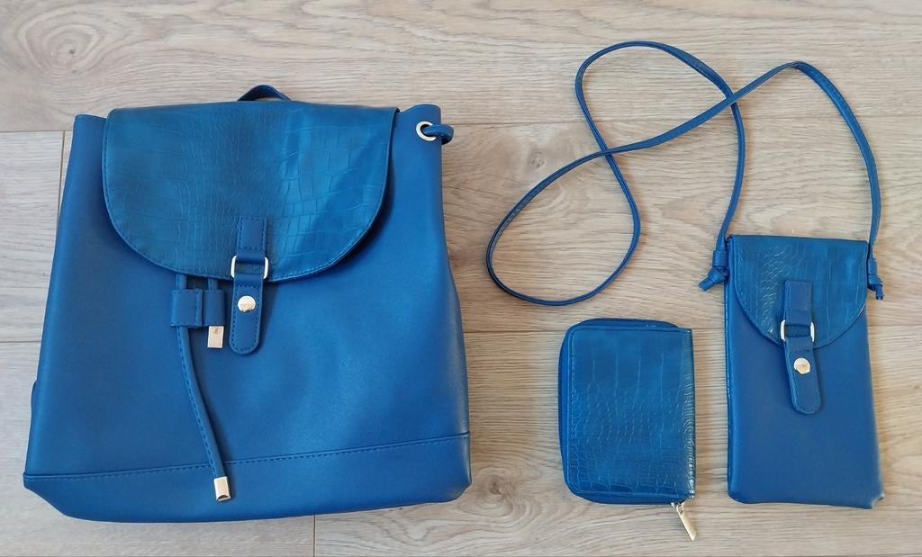 Rugtas met bijpassende portemonnee en telefoon tasje, blauw, Ophalen of Verzenden, Nieuw, Blauw, Overige typen