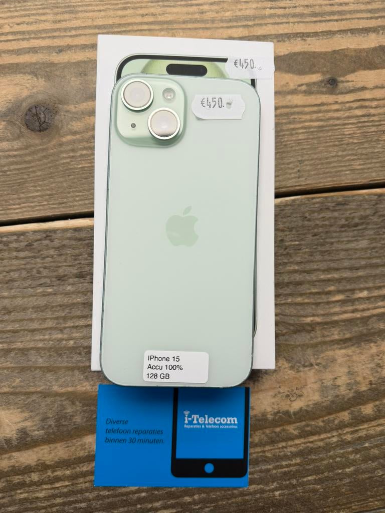 Iphone 15 green 128 GB met garantie 100%, Ophalen of Verzenden, Zo goed als nieuw, Overige typen, Apple iPhone