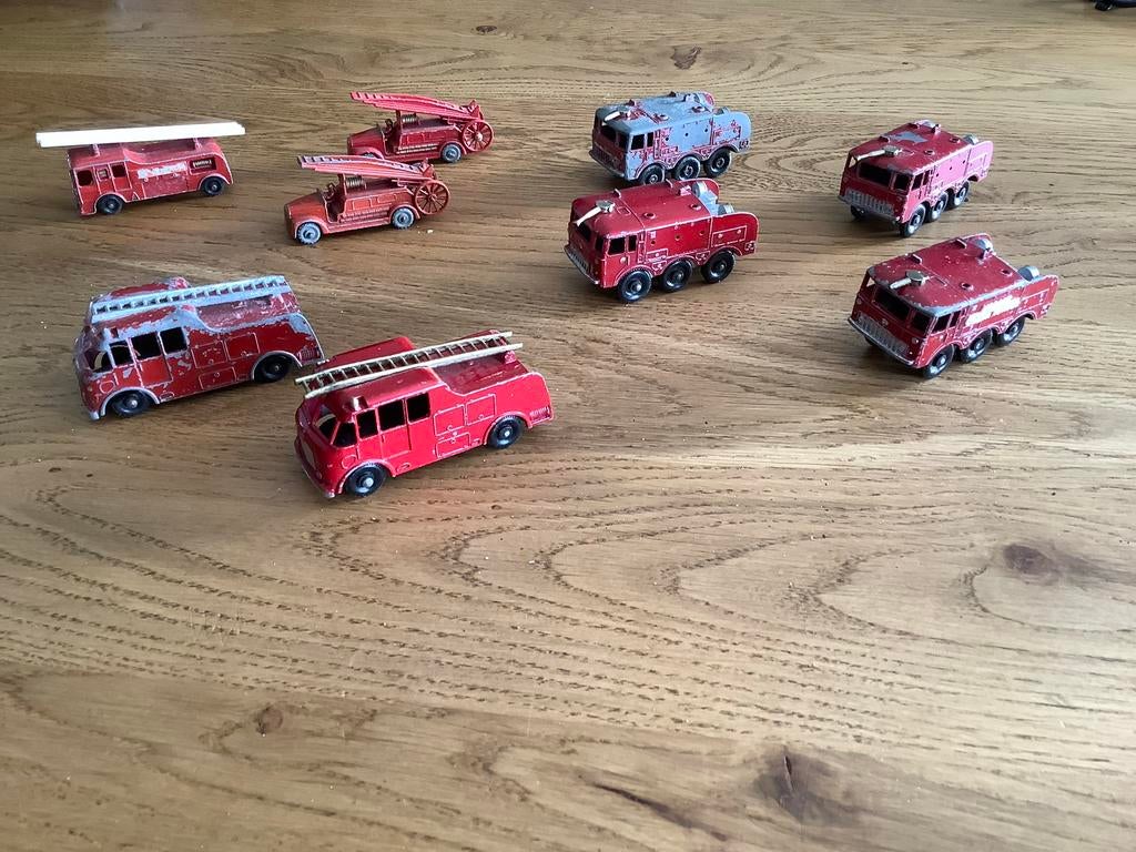 Vintage Lone Star en Lesney  Brandweerwagens - Set van 9, Ophalen of Verzenden, Gebruikt