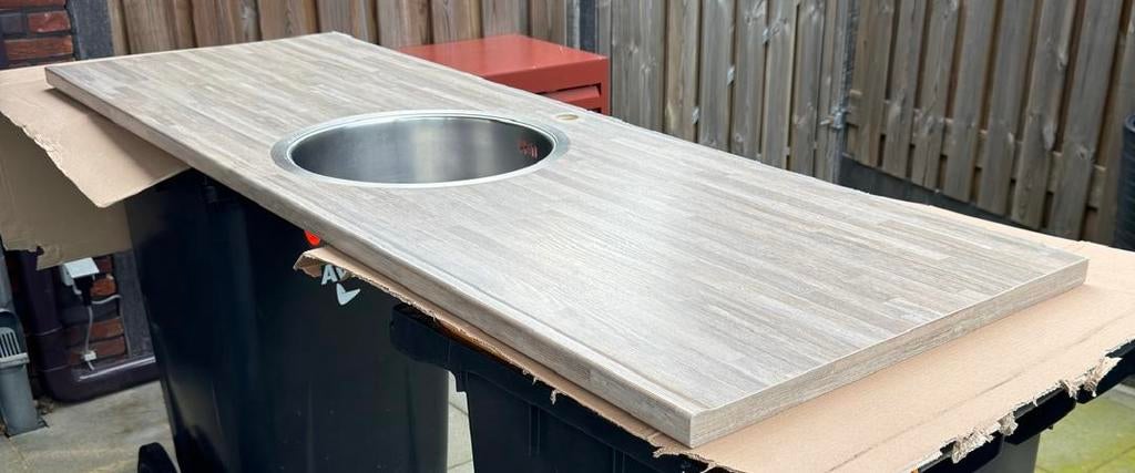 Te koop aanrechtblad met spoelbak, Huis en Inrichting, Keuken | Keukenelementen, Ophalen, Gebruikt, Bruin, 150 tot 200 cm