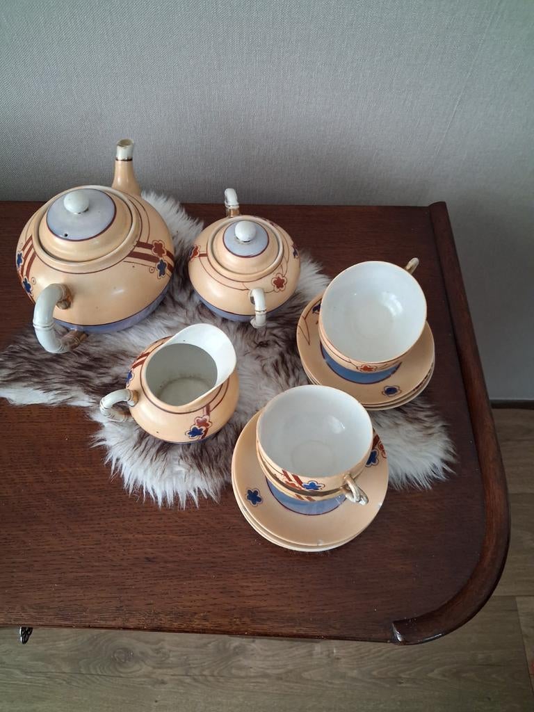 Vintage koffie/theeservies met vogeltjes en bloemen, Ophalen, Gebruikt, Keramiek, Overige stijlen