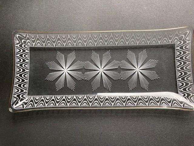 VINTAGE glazen cakeschaal kantmotief jaren 60, Ophalen of Verzenden, Overige stijlen, Glas, Schaal of Schalen