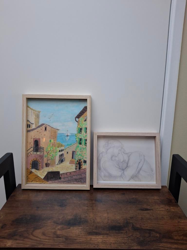 Italiaans aquarel schilderijtje en Griekse afbeelding, Ophalen of Verzenden, Schilderij