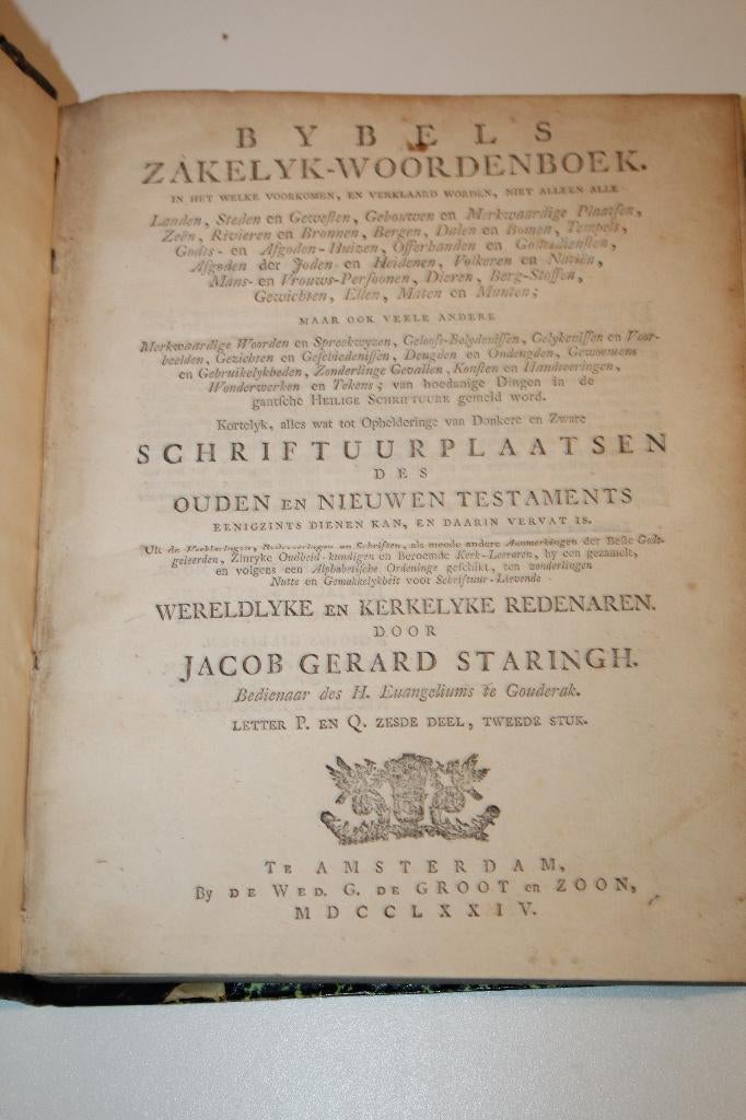Staringh - Bybels Zakelyk Woordenboek, letter P+Q (1774), Ophalen of Verzenden