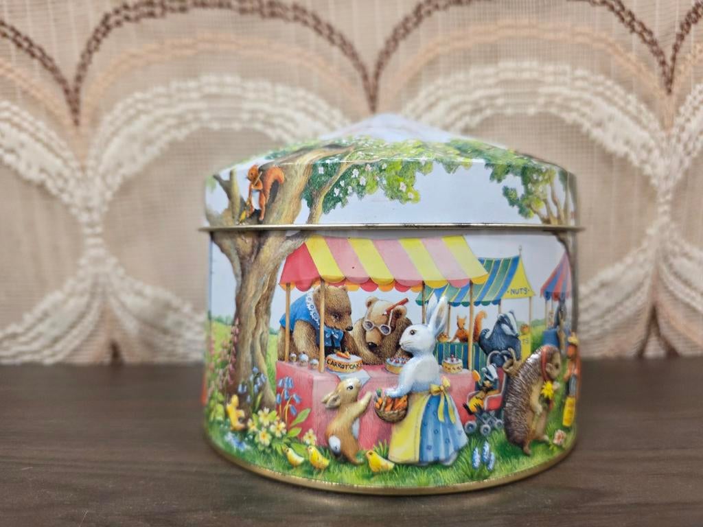 Vintage Churchill Woodland Fair blik reliëf dieren, Ophalen of Verzenden, Gebruikt, Koek(jes), Overige merken