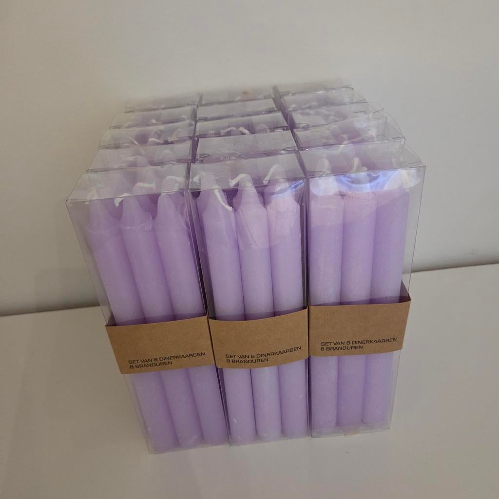 90 Dinerkaarsen - 15 sets van 6 paarse kaarsen, Ophalen of Verzenden, Nieuw, Overige materialen, Minder dan 25 cm