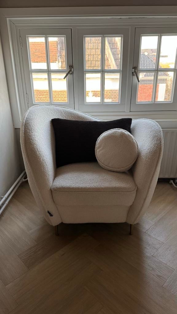 Off-white teddy stof fauteuil - Van Roon living, Huis en Inrichting, Fauteuils, Zo goed als nieuw, Stof, 75 tot 100 cm, Ophalen
