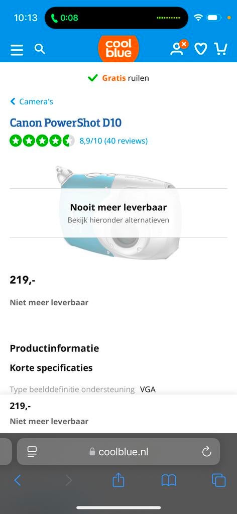 Canon PowerShot D10, Canon, Compact, Nieuw, Ophalen of Verzenden