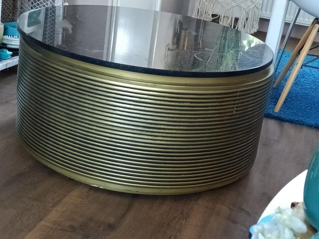 Luxe salontafel met  echt marmer blad,is netjes, 50 tot 100 cm, Rond, Zo goed als nieuw, 50 tot 100 cm